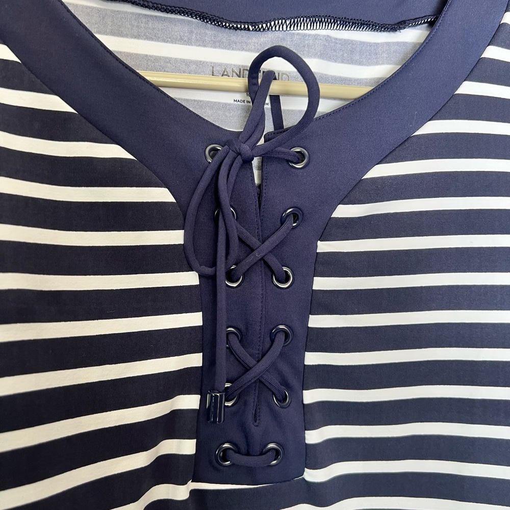 Lands End women's Nautical striped Navy/white Swim Cover Up Dress Size M 10-12 - Picture 2 of 12